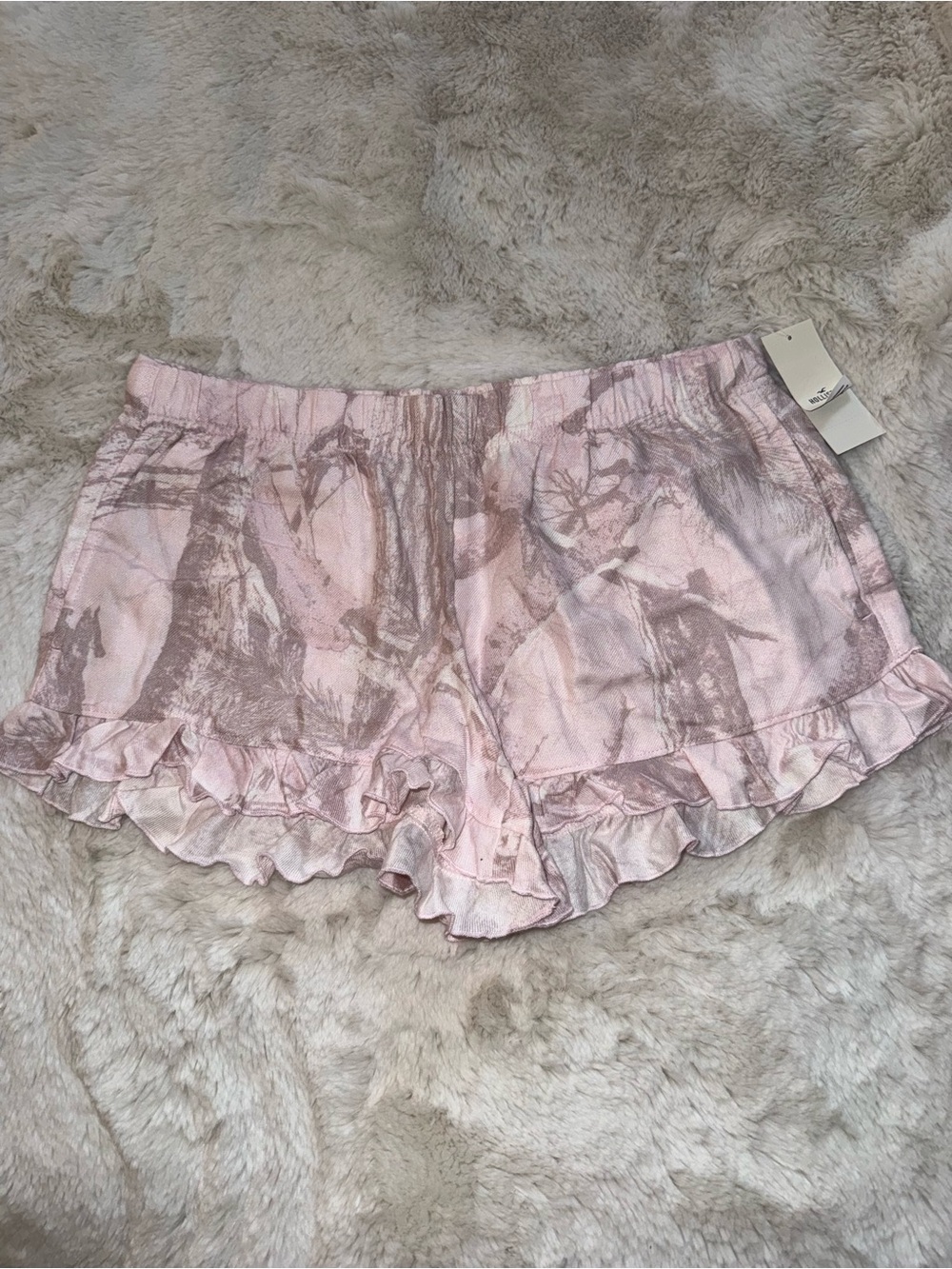 Hollister Pink Marble Ruffle Pajama Shorts